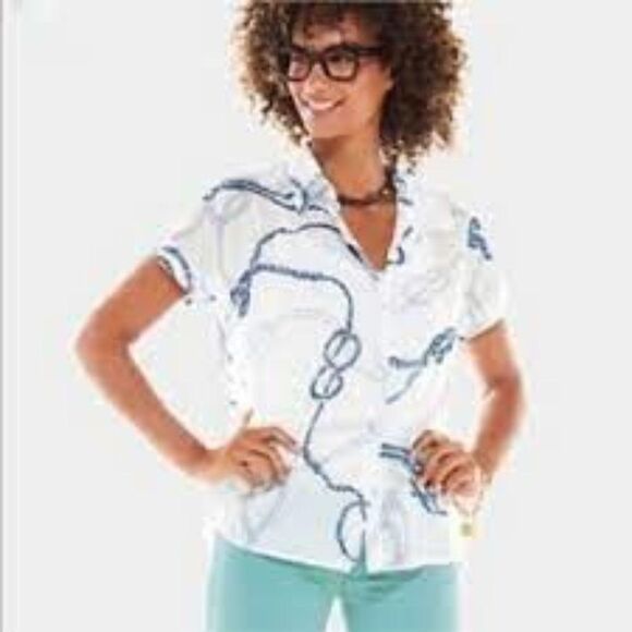 CAbi New Boating Button Down Sheer Shirt Top Size M Style 5229 - Picture 1 of 7